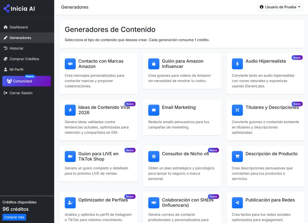 Inicia AI - 16+ Generadores de Contenido con IA