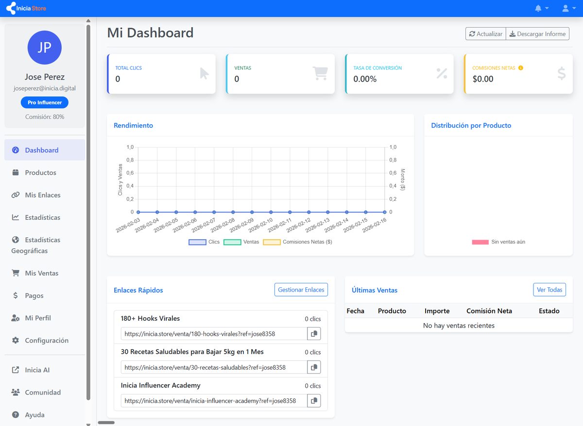 Inicia Store - Dashboard de Afiliados